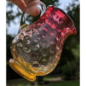 Antique Amberina Thumbprint Creamer Hand Blown Art Glass Ground Pontil 4 1/4"